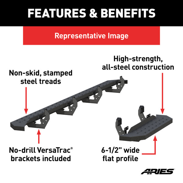 ARIES 2055539 RidgeStep Black Steel 36, 96-Inch Cargo Van Running Boards, Select Ram ProMaster 2500, 3500