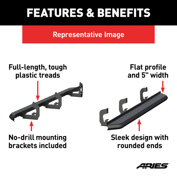 ARIES 2061030 AeroTread 5 x 76-Inch Black Stainless SUV Running Boards, Select Buick Enclave, Chevrolet Traverse