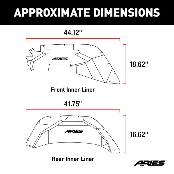 ARIES 2500650 Black Aluminum Front and Rear Jeep Wrangler JL Inner Fender Liner Wheel Well Guard Covers
