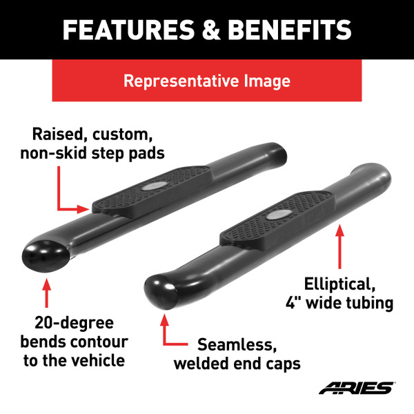ARIES S225039 4-Inch Oval Black Steel Nerf Bars, Select Dodge, Ram 1500, 2500, 3500