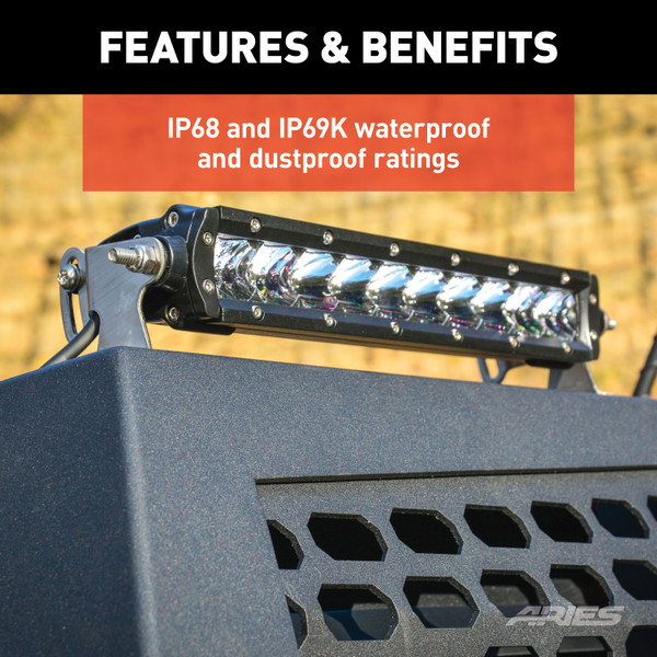 ARIES 1501260 10-Inch Single-Row LED Light Bar, 4,900 Lumens Combo Beam, Waterproof and Dustproof