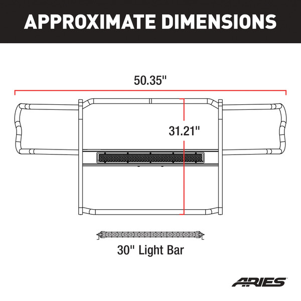 ARIES 2170032 Pro Series Black Steel Grille Guard with Light Bar, Select Jeep Wrangler JL, Gladiator