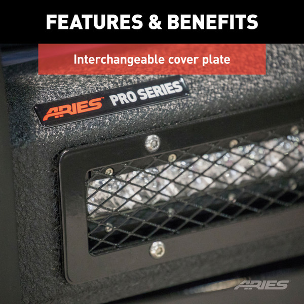 ARIES 2170032 Pro Series Black Steel Grille Guard with Light Bar, Select Jeep Wrangler JL, Gladiator