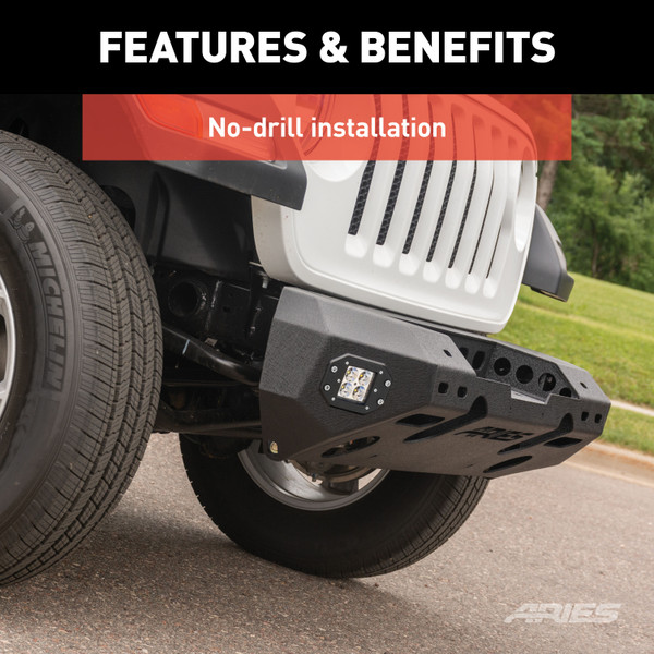 ARIES 2082075 TrailChaser Black Aluminum Front Bumper with LED Lights and Winch Mount, Select Jeep Wrangler JL, Gladiator