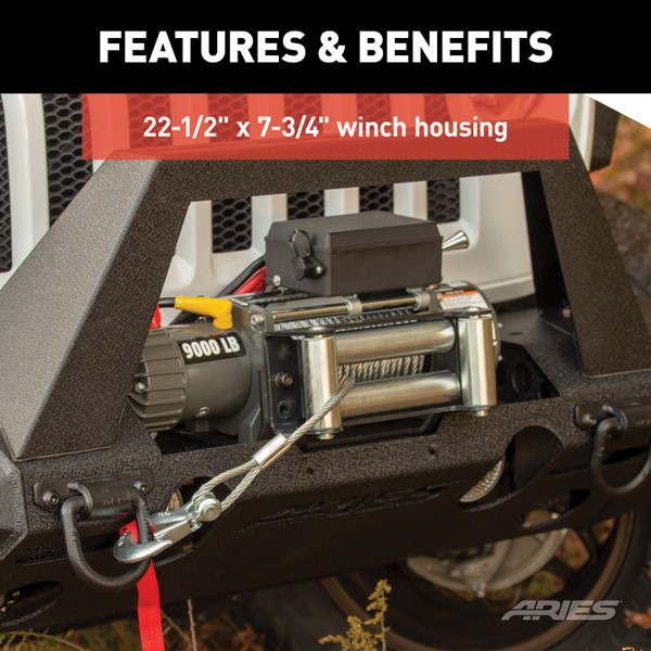 ARIES 2081004 TrailChaser Black Aluminum Front Bumper Center Section Only, Select Jeep Wrangler JL, Gladiator