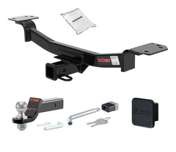 04 - 10 KIA Sportage Convertible 2in. CURT Trailer Hitch + Ball Mount + Cover + Lock Kit HWA1641 - CURT