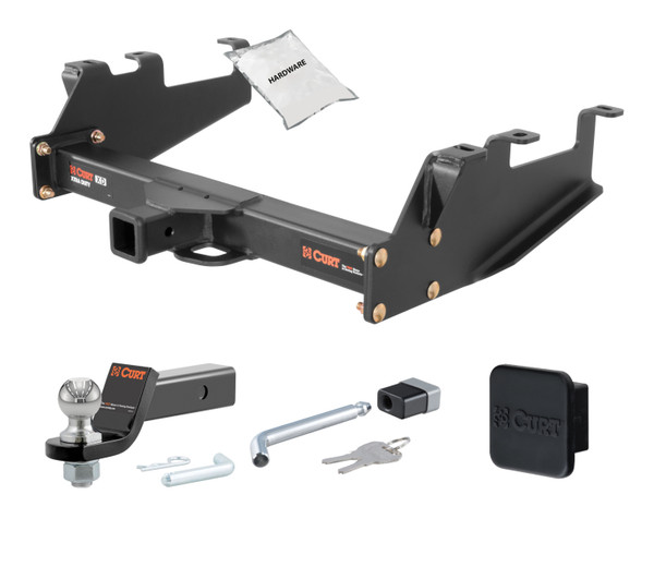 88 - 00 Chevrolet C2500 Excluding with dual exhaust, 10" step bumper or cab & chassis 2in. CURT Trailer Hitch + Ball Mount + Cover + Lock Kit HWA286 - CURT