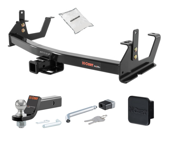 15 - 19 Chevrolet Silverado 2500 HD 6' bed, excluding factory receiver, Tommy Gate lift or cab & chassis 2in. CURT Trailer Hitch + Ball Mount + Cover + Lock Kit HWA466 - CURT