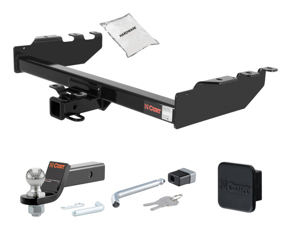 99 - 06 Chevrolet Silverado 1500 Excluding roll pan bumper, Tommy Gate lift or 10" drop bumper 2in. CURT Trailer Hitch + Ball Mount + Cover + Lock Kit HWA424 - CURT