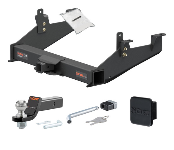 20 - 24 Chevrolet Silverado 2500 HD 6' bed, excluding factory receiver, Tommy Gate lift or cab & chassis 2in. CURT Trailer Hitch + Ball Mount + Cover + Lock Kit HWA463 - CURT