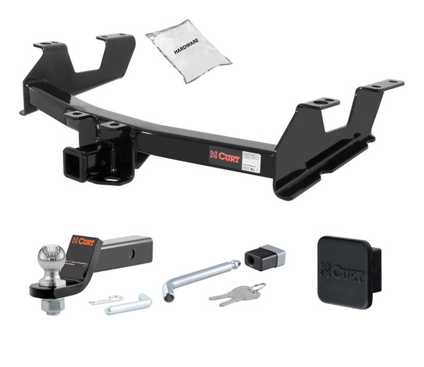 11 - 14 Chevrolet Silverado 2500 HD 6' bed, excluding factory receiver, Tommy Gate lift or cab & chassis 2in. CURT Trailer Hitch + Ball Mount + Cover + Lock Kit HWA470 - CURT