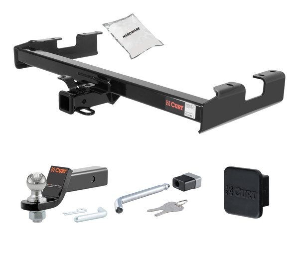 01 - 06 Chevrolet Silverado 2500 HD 6' bed, excluding factory receiver, Tommy Gate lift or cab & chassis 2in. CURT Trailer Hitch + Ball Mount + Cover + Lock Kit HWA477 - CURT