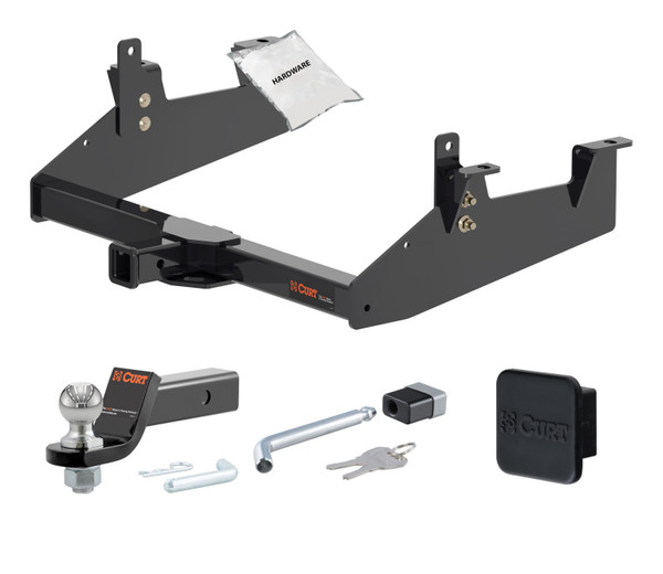 20 - 24 Chevrolet Silverado 3500 HD 8' bed, excluding factory receiver, Tommy Gate lift or cab & chassis 2in. CURT Trailer Hitch + Ball Mount + Cover + Lock Kit HWA559 - CURT
