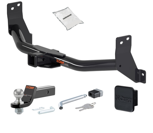 16 - 24 Nissan Titan XD Excluding factory receiver 2in. CURT Trailer Hitch + Ball Mount + Cover + Lock Kit HWA2079 - CURT