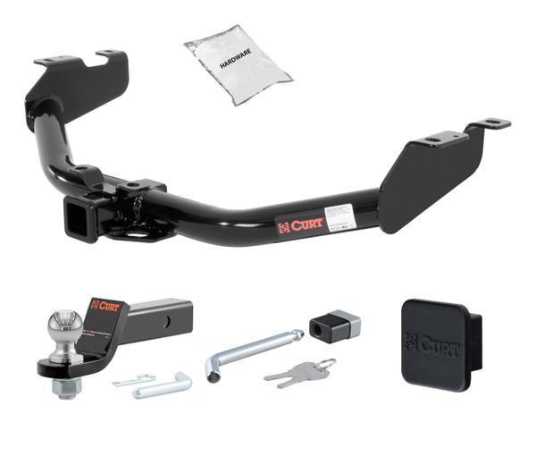 99 - 13 GMC Sierra 1500 Excluding roll pan bumper, Tommy Gate lift or 10" drop bumper 2in. CURT Trailer Hitch + Ball Mount + Cover + Lock Kit HWA1148 - CURT
