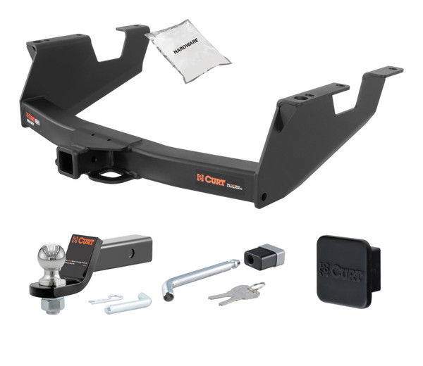 11 - 12 GMC Sierra 3500 HD 8' bed, box delete 2in. CURT Trailer Hitch + Ball Mount + Cover + Lock Kit HWA1292 - CURT