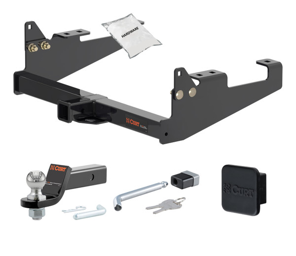 20 - 24 Ford F-350 Super Duty Cab & chassis with 34" frame width (O.D.) 2in. CURT Trailer Hitch + Ball Mount + Cover + Lock Kit HWA906 - CURT