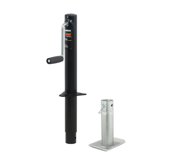 CURT 2,000 lbs, 14-1/2" Travel A-Frame Trailer Jack with Side Handle  + 8-1/2 in. Foot Plate - CURT