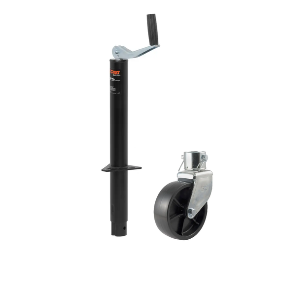 CURT 2,000 lbs, 15" Travel A-Frame Jack with Top Handle + 6 in. Caster Wheel - CURT