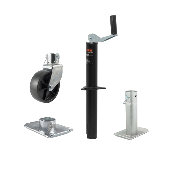 CURT 5,000 lbs, 14" Travel A-Frame Jack with Top Handle + 6 in. Caster + 1-11/16 in Foot Plate + 8-1/2 in. Footplate Kit - CURT