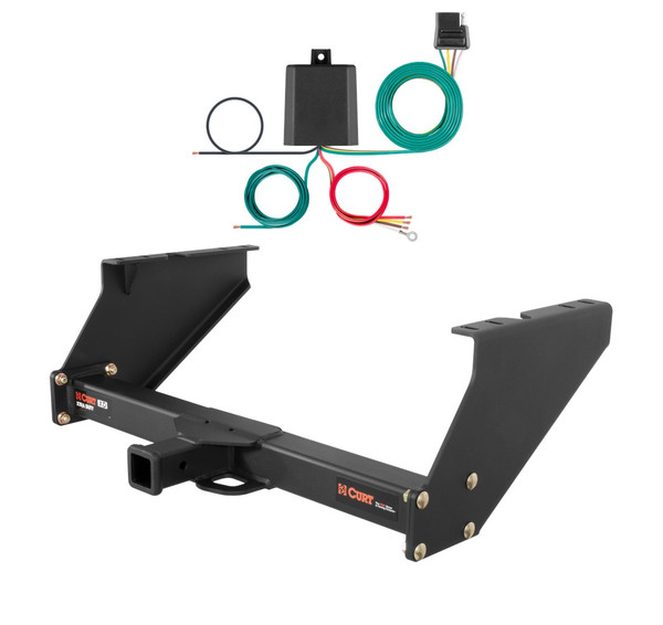 1999 - 2003 Ford F-250 Super Duty With 16" spare tire and 10" drop bumper Curt 2", Class 5 Trailer Tow Hitch + 4-flat Wiring Kit 15316 - CURT