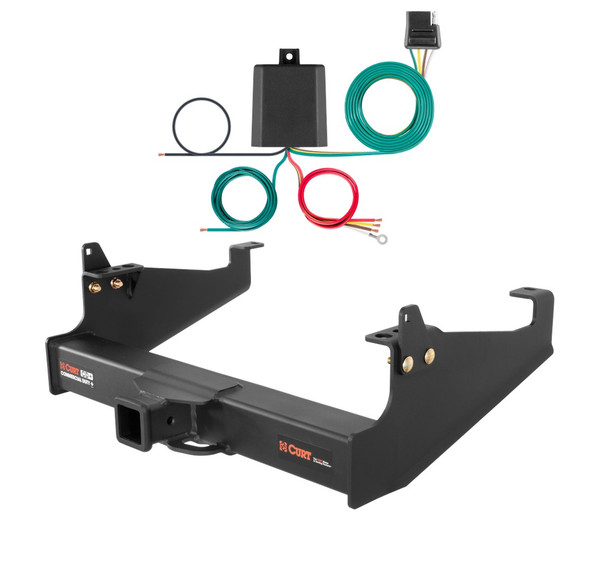 2008 - 2020 Ford F-350 Super Duty Cab & chassis with 34" frame width (O.D.) Curt 2-1/2", Class 5 Trailer Tow Hitch + 4-flat Wiring Kit 15845 - CURT