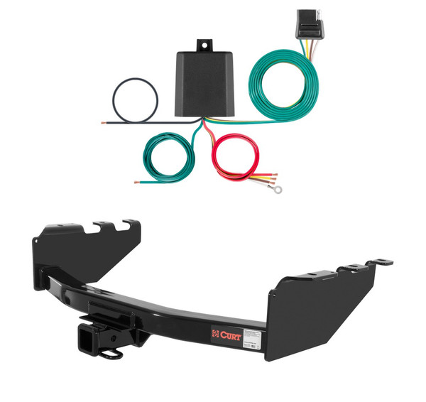 2007 - 2018 Chevrolet Silverado 1500 Excluding roll pan bumper, Tommy Gate lift or 10" drop bumper Curt 2", Class 4 Trailer Tow Hitch + 4-flat Wiring Kit 14301 - CURT