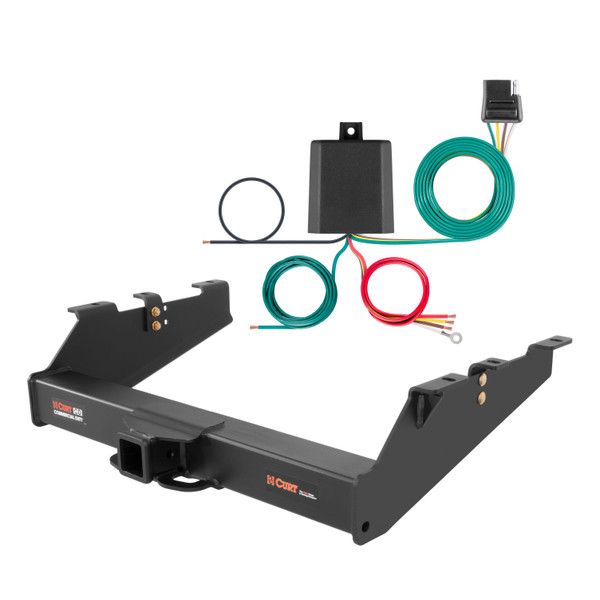 01 - 06 Chevrolet Silverado 3500 8' bed, excluding factory receiver, Tommy Gate lift, 10" drop bumper and cab & chassis Curt 2-1/2", Class 5 Trailer Tow Hitch + 4-flat Wiring Kit 15703 - CURT