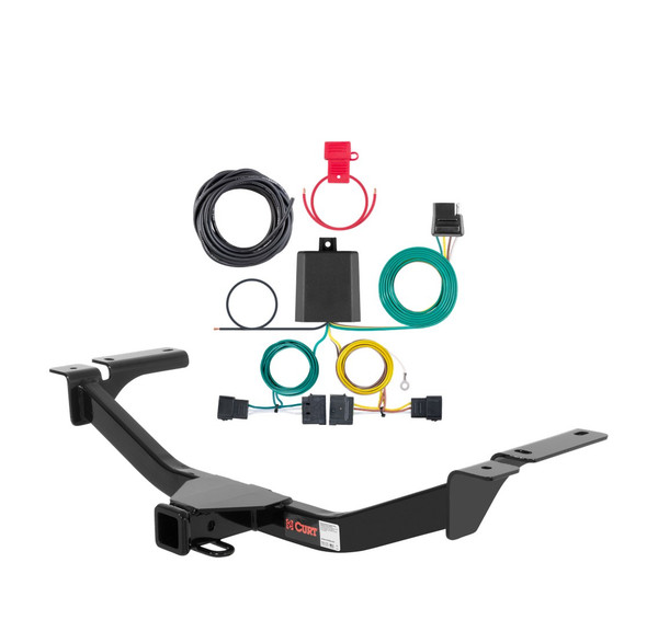 2007 - 2010 Ford Edge Fits beneath factory 1-1/4" receiver hitch Curt 2", Class 3 Trailer Tow Hitch + 4-flat Wiring Kit 13067 - CURT