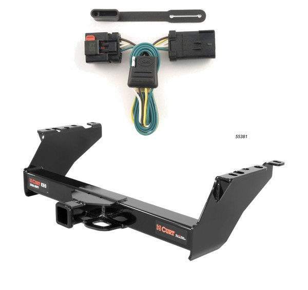 2000 - 2002 Dodge Ram 2500 Excluding roll pan bumper Curt 2", Class 5 Trailer Tow Hitch + 4-flat Wiring Kit 15300 - CURT