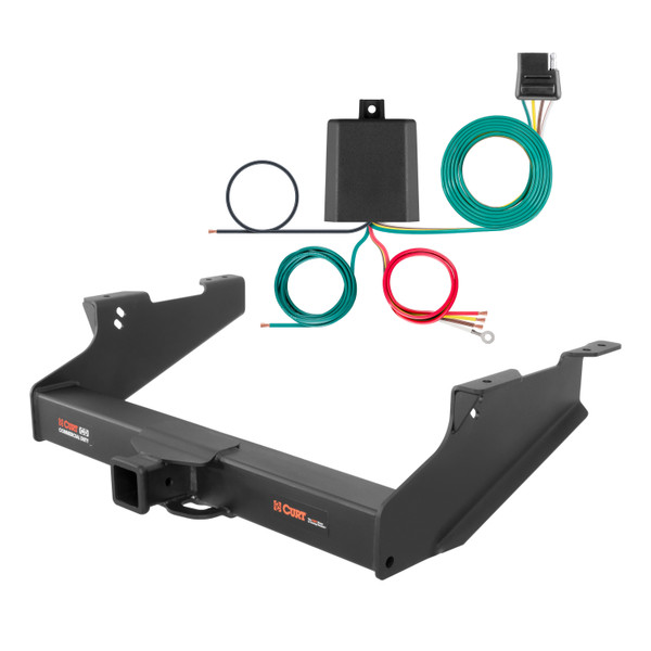 11 - 15 Ram 2500 8' bed, excluding factory receiver Curt 2-1/2", Class 5 Trailer Tow Hitch + 4-flat Wiring Kit 15704 - CURT