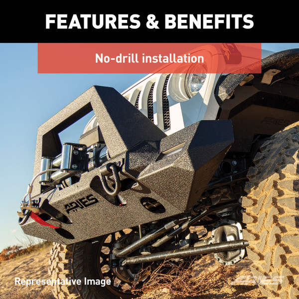 ARIES 2082076 TrailChaser Black Aluminum Front Bumper with Winch Mount, Select Jeep Wrangler JL, Gladiator