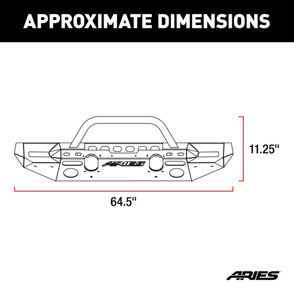 ARIES 2082098 TrailChaser Black Aluminum Front Bumper with Brush Guard and Winch Mount, Select Jeep Wrangler JL, Gladiator