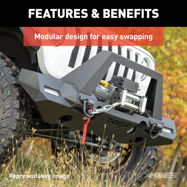 ARIES 2082098 TrailChaser Black Aluminum Front Bumper with Brush Guard and Winch Mount, Select Jeep Wrangler JL, Gladiator