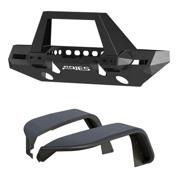 ARIES 2082097 TrailChaser Black Aluminum Front Bumper and Fender Flares, Select Jeep Wrangler JL - ARIES