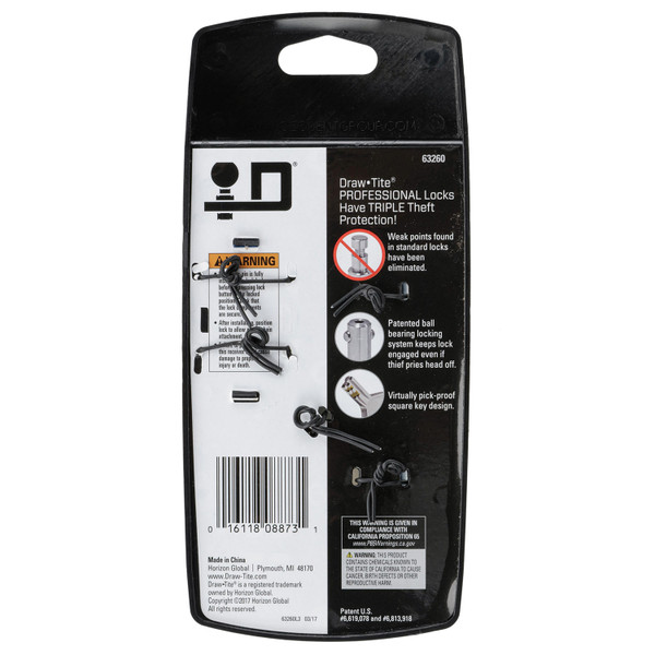 Draw-tite Trailer Hitch Lock, Fits 3 in. Receiver, 5/8 in. to 3/4 in. Pin Diameter, Professional