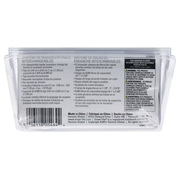 Draw-tite Interchangeable Trailer Hitch Ball, 8,000 lbs. Capacity, Chrome DT63803