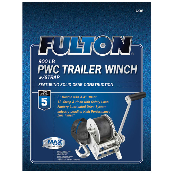 Fulton Trailer Winch, Single-Speed, 900 lbs. Capacity, 12 ft. Strap