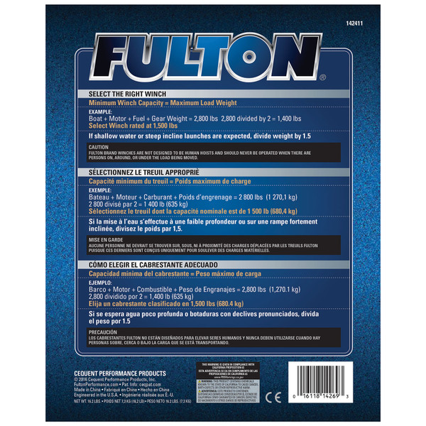 Fulton Trailer Winch, Two-Speed, 2,600 lbs. Capacity, No Strap FL142411