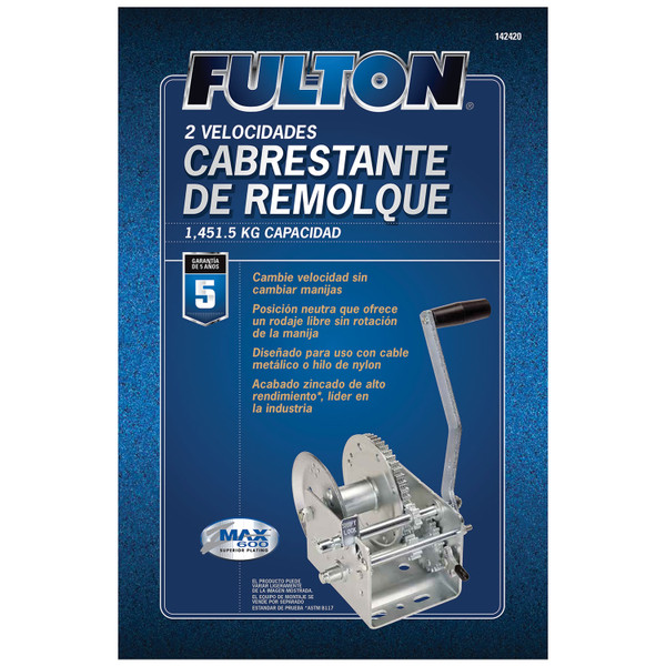 Fulton Trailer Winch, Two-Speed, 3,200 lbs. Capacity, No Strap FL142420