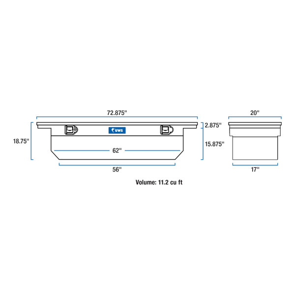 UWS Gloss Black Aluminum 72" Deep Angled Crossover Truck Tool Box with Low Profile TBSD-72-A-LP-B