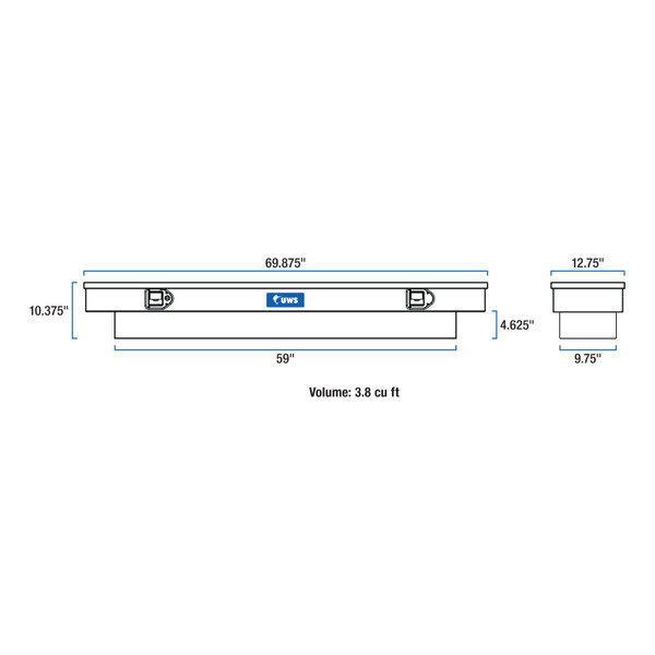 UWS Gloss Black Aluminum 69" Slim-Line Crossover Truck Tool Box TBS-69-SL-BLK
