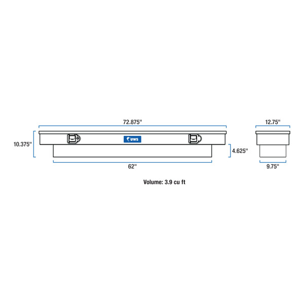 UWS Gloss Black Aluminum 72" Slim-Line Crossover Truck Tool Box TBS-72-SL-BLK
