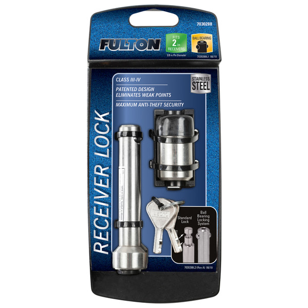 Fulton Trailer Hitch Lock, Fits 2 in. Receiver, 5/8 in. Pin Diameter, Professional, Stainless Steel - Fulton