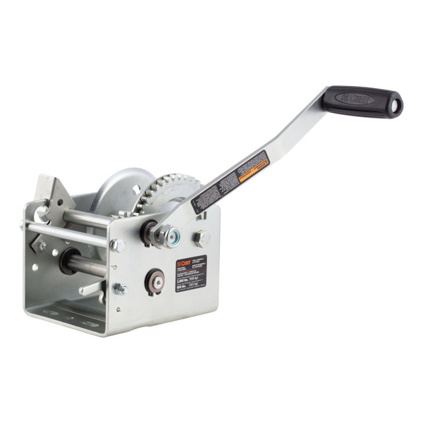 CURT Hand-Crank 2-Speed Winch, 2,000 lbs, 10.25:1 Low Gear Ratio, 10.6" Handle - CURT