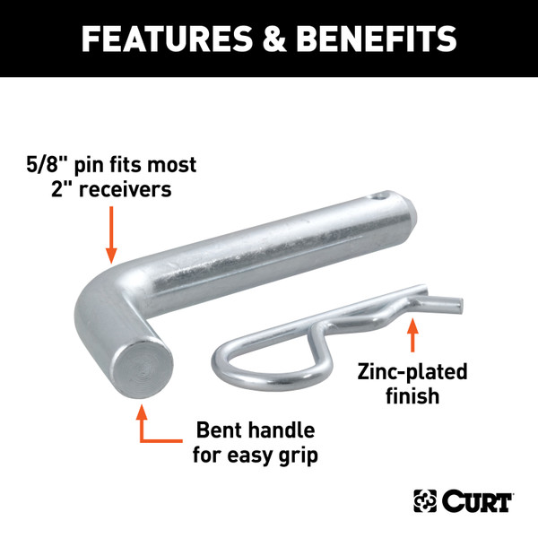 CURT 5/8" Hitch Pin (2" Receiver, Zinc, Packaged) Trailer Hitch Pin