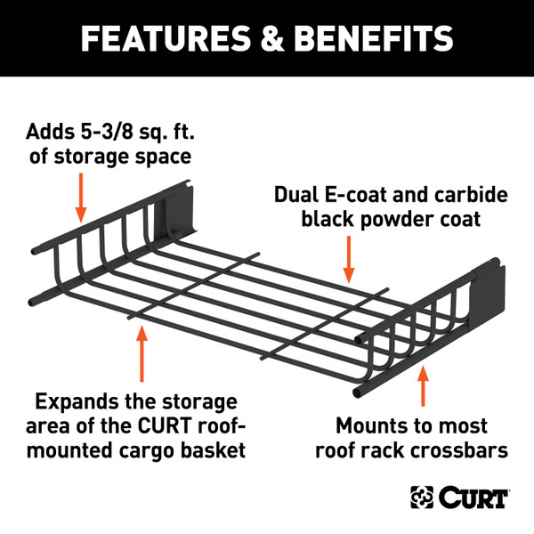 CURT 21" x 37" Black Steel Roof Rack Cargo Carrier Extension Roof Rack