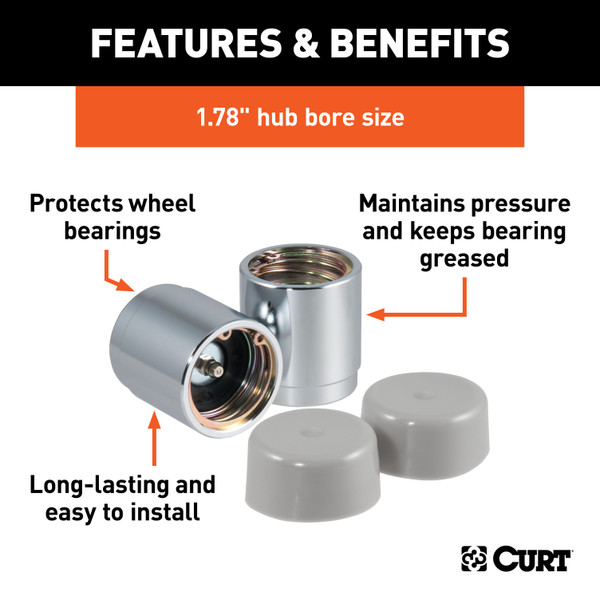 CURT 1.78" Bearing Protectors & Covers (2-Pack) Wheel Bearing Dust Cap