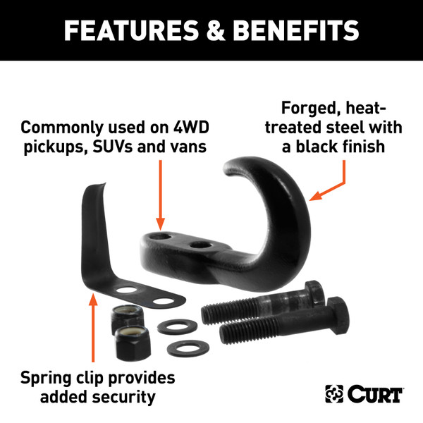 CURT Tow Hook with Hardware (10,000 lbs., Black) Tow Hook