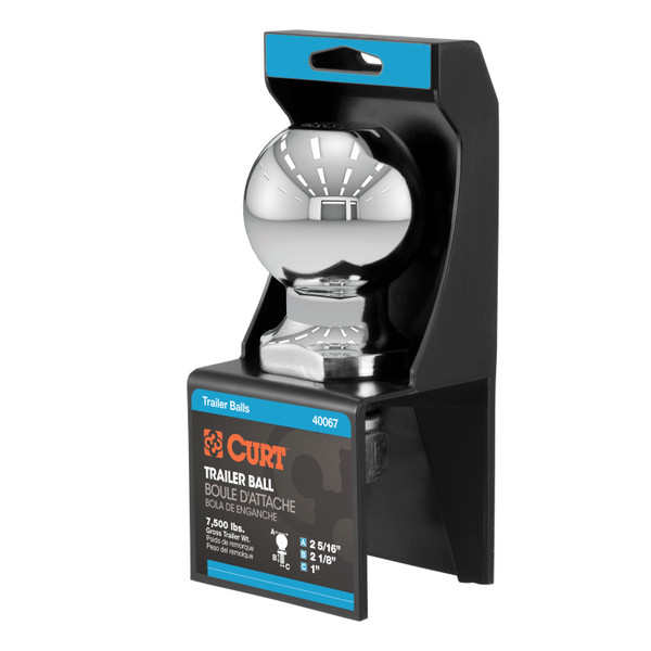 CURT 2-5/16" Trailer Ball (1" x 2-1/8" Shank, 7,500 lbs., Chrome, Packaged) Trailer Hitch Ball - CURT